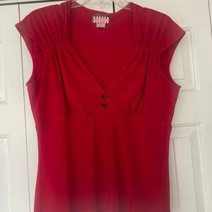 Cherry Red Pinup Couture Babydoll Top w Heart Buttons Sz XL